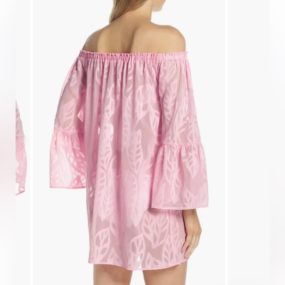 Lilly Pulitzer Nevie Off The Shoulder Cover Dress in Pink Floral Sheer size M - Picture 3 of 15